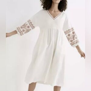 Madewell Women's Embroidered-Sleeve Popover Midi Dress